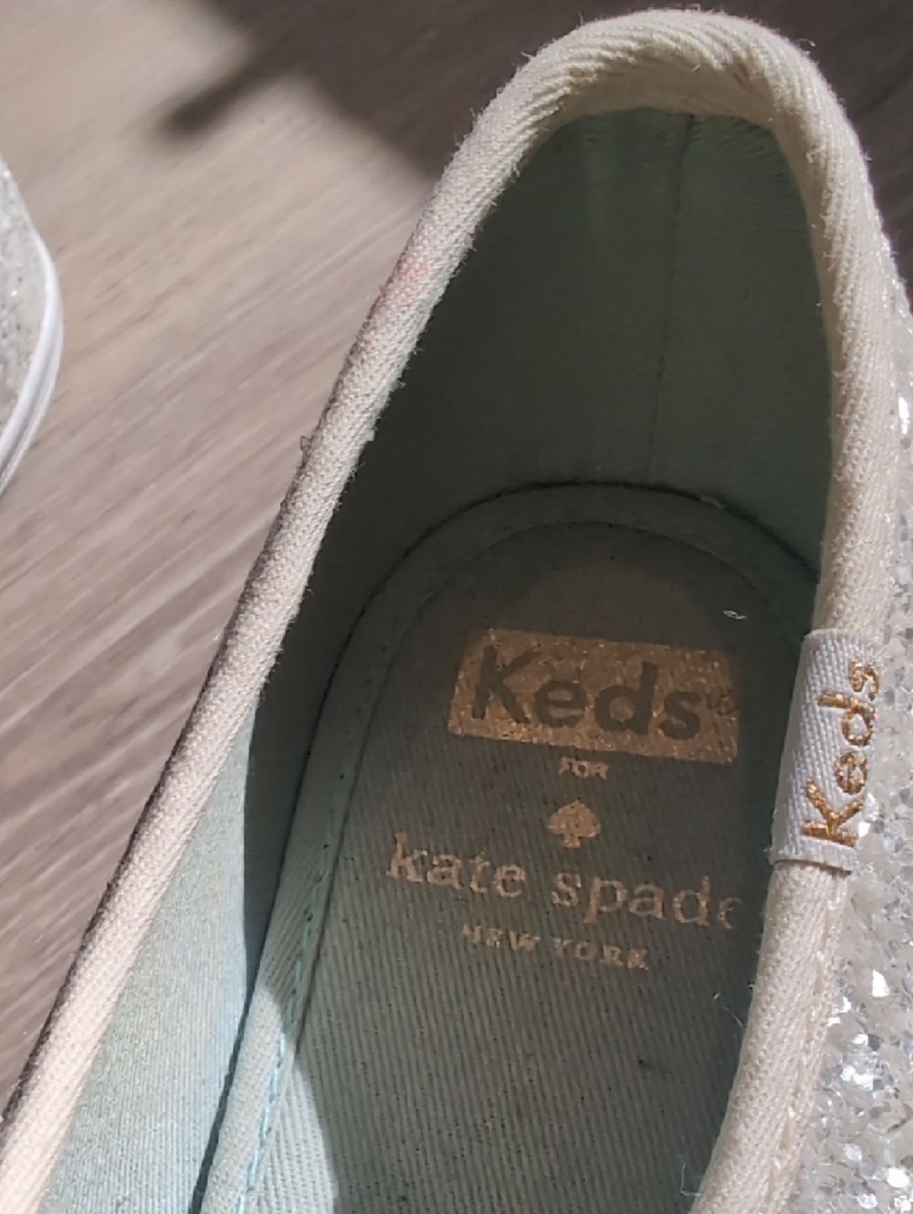 kate spade x Keds Glitter Ribbon Lace-Up Sneakers -  Silvery  Sparkle - Picture 3 of 12